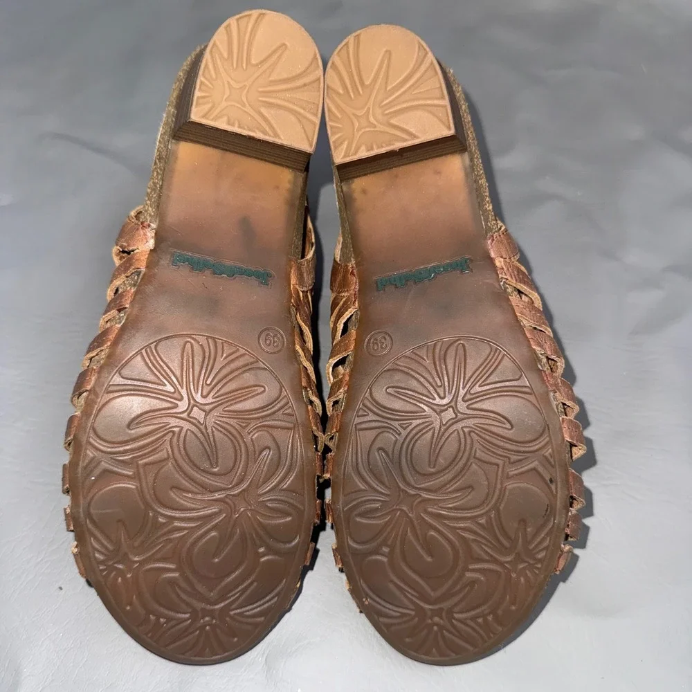 Josef Seibel Womens Brown Leather Strappy Block Heel‎ Cage Sandals Size 39 EU
